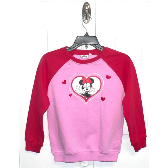 Disney Other - Disney Minnie Mouse Girl's Long Sleeve Color Block Sweatshirt Size 10 Red & Pink
